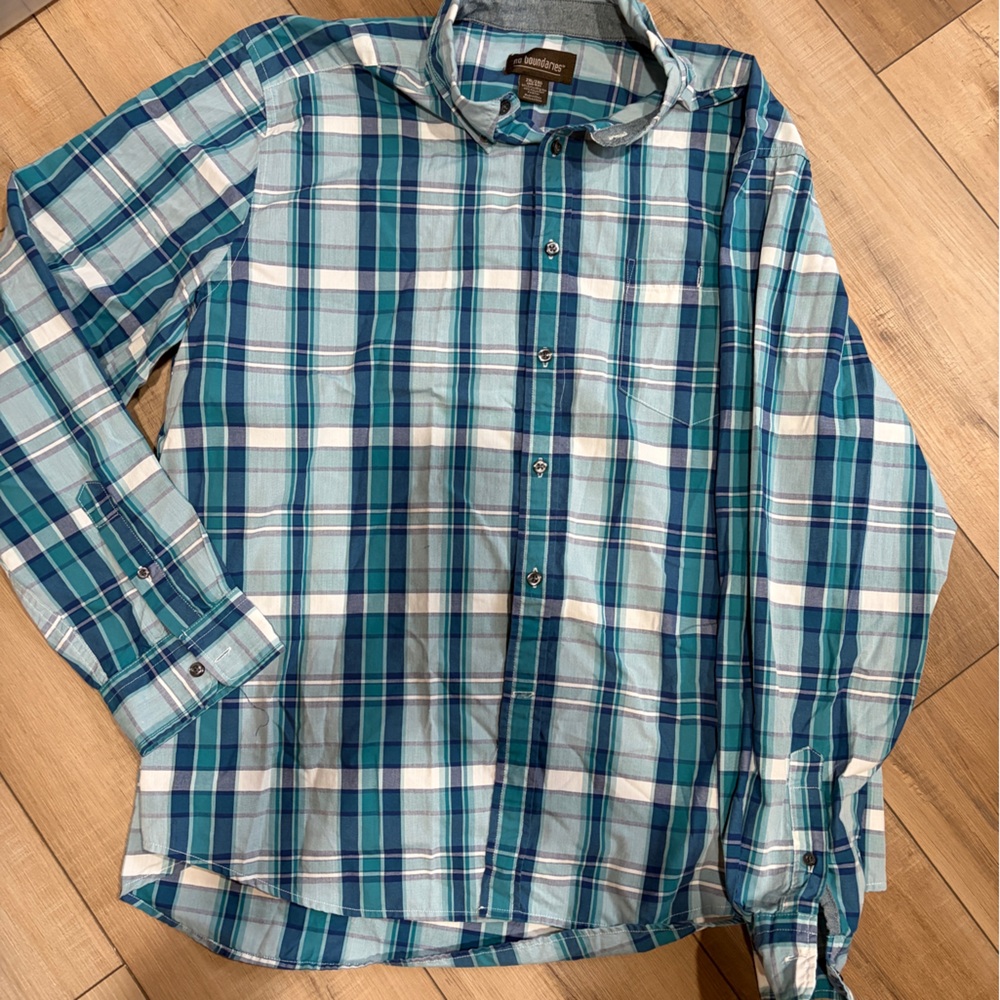 Teal and White Plaid Shirt